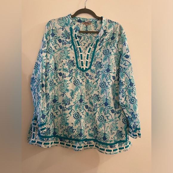 Soirée Tops - Soirée Long Sleeve Cotton Blouse - 1X